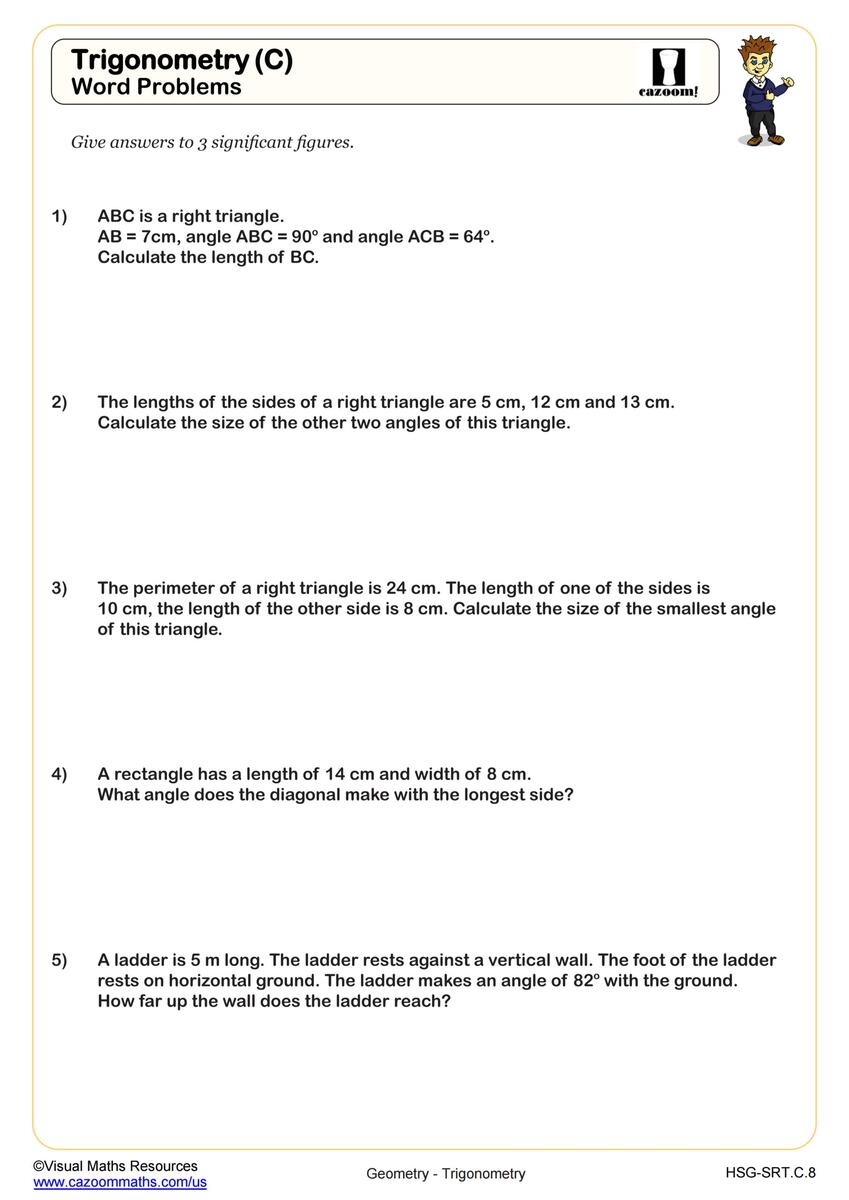 Trigonometry Worksheets Math Made Fun Cazoom Maths Cazoom Math