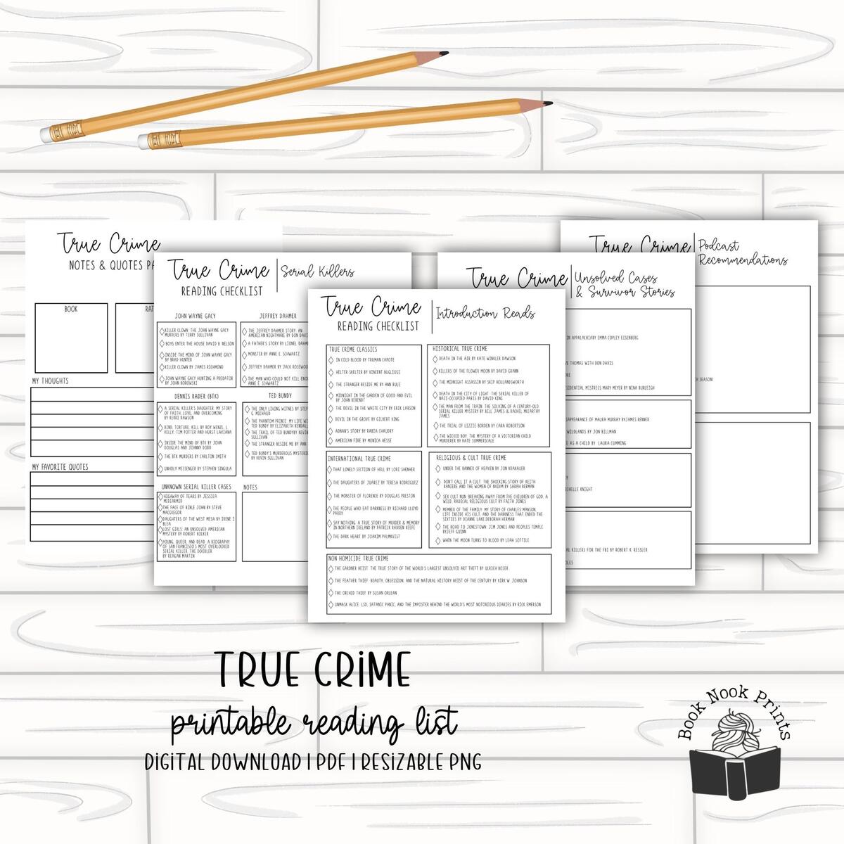 True Crime Reading Checklist PDF Reading Tracker Printable Printable Notes Printable Journal Etsy Australia