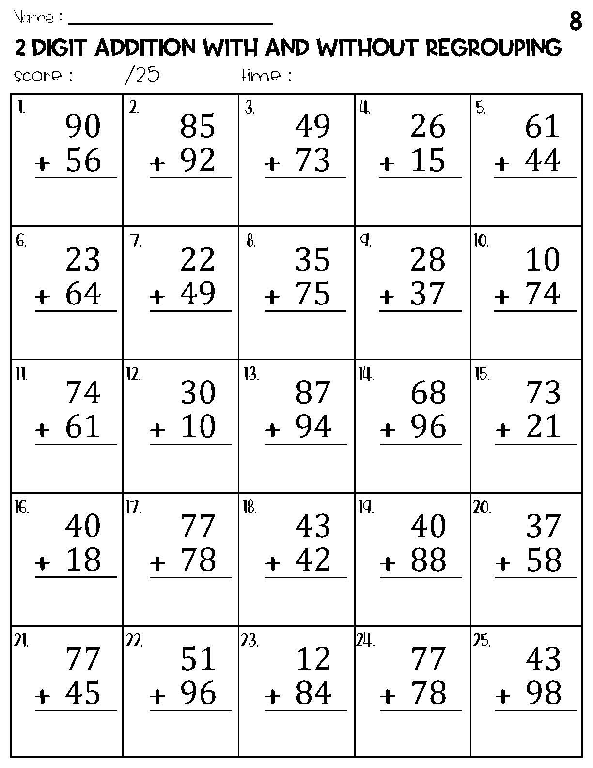 Two Digit Addition Worksheets Printable 2 Digit Problems Free Printables Lettering SVG Files Tools Apps