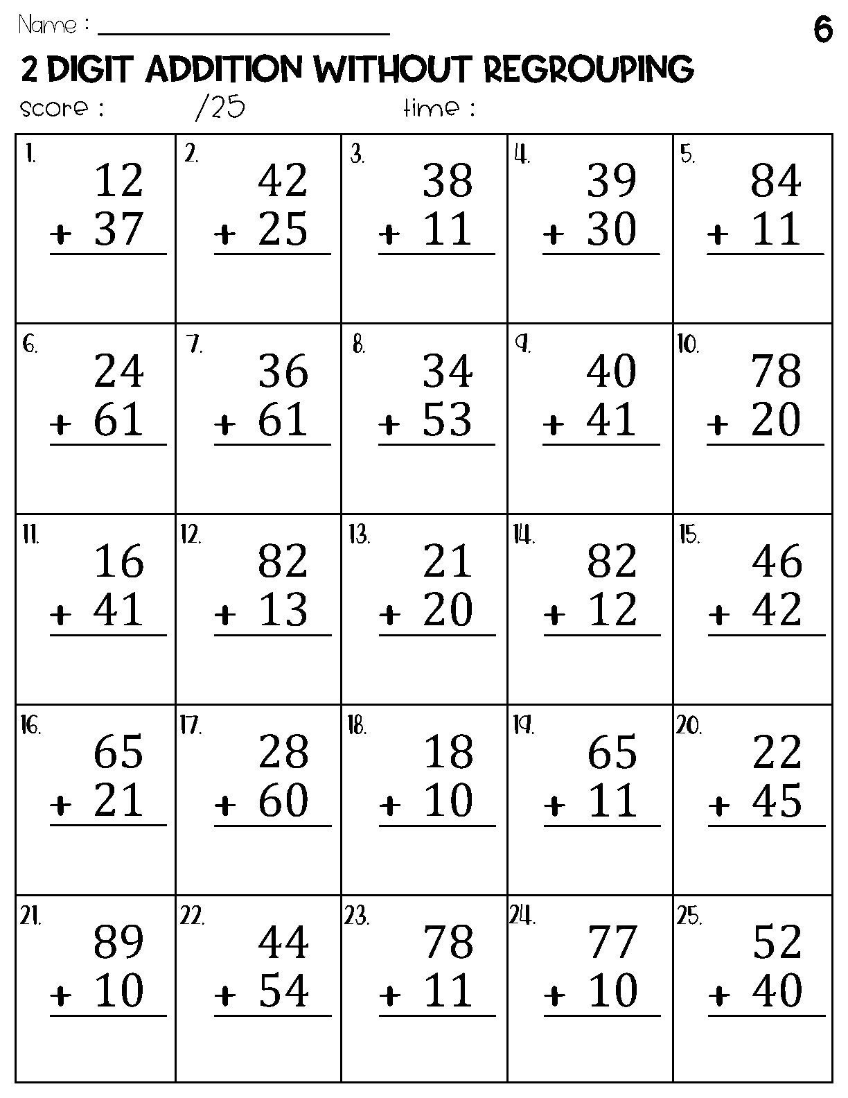 Two Digit Addition Without Regrouping Worksheets Etsy Israel