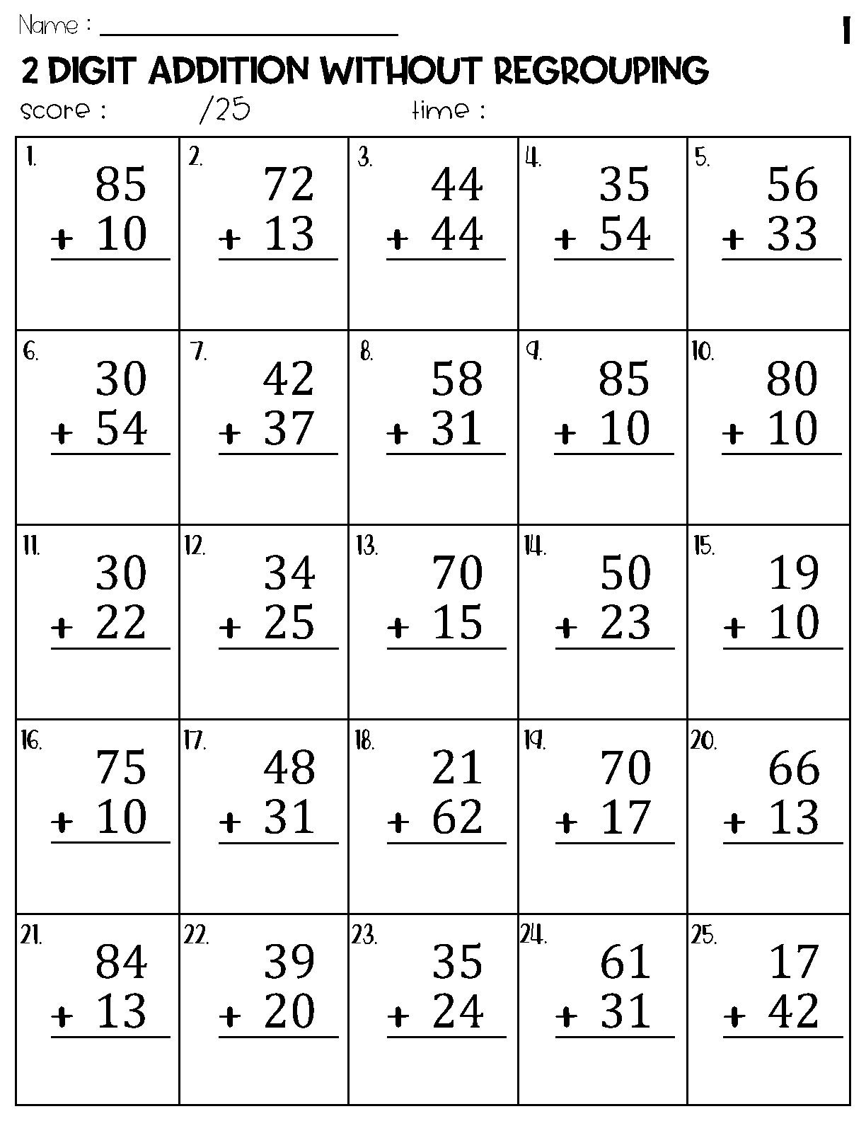 Two Digit Addition Without Regrouping Worksheets Etsy Norway
