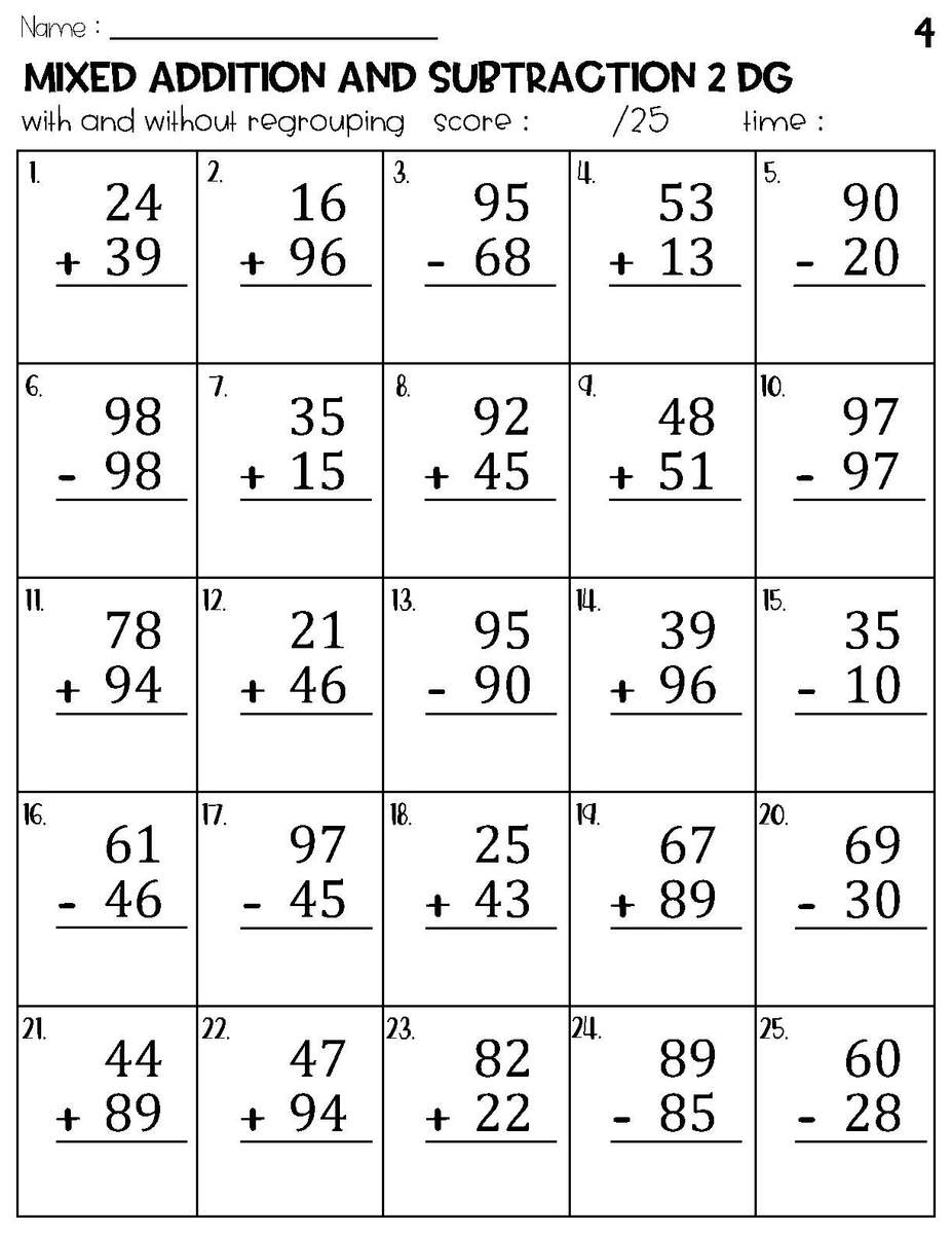 Two Digit Mixed Addition And Subtraction With And Without Regrouping Worksheets Etsy Israel