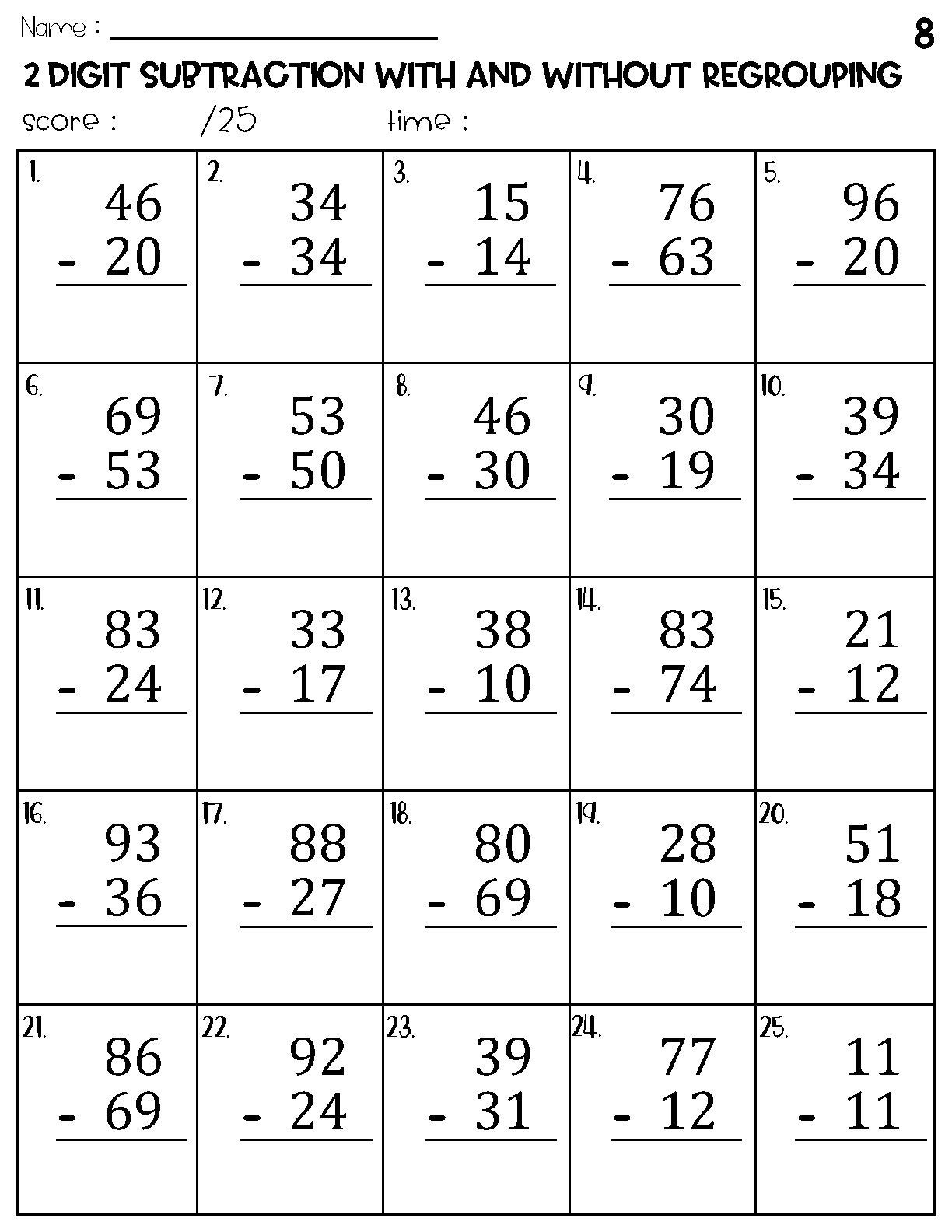 Two Digit Subtraction With And Without Regrouping Worksheets Etsy 2 Digit Subtraction Games WITH WITHOUT Regrouping