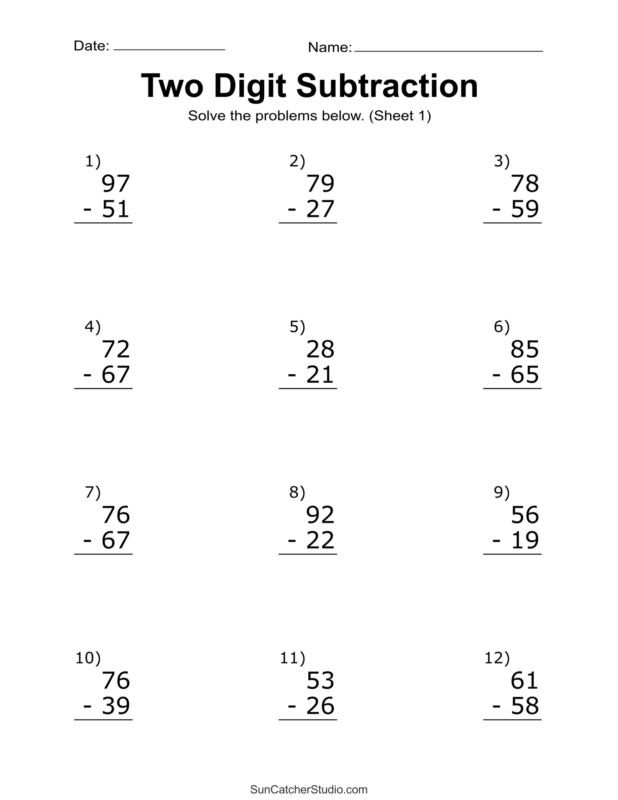 Two Digit Subtraction Worksheets Printable Math Drills Free Printables Lettering SVG Files Tools Apps