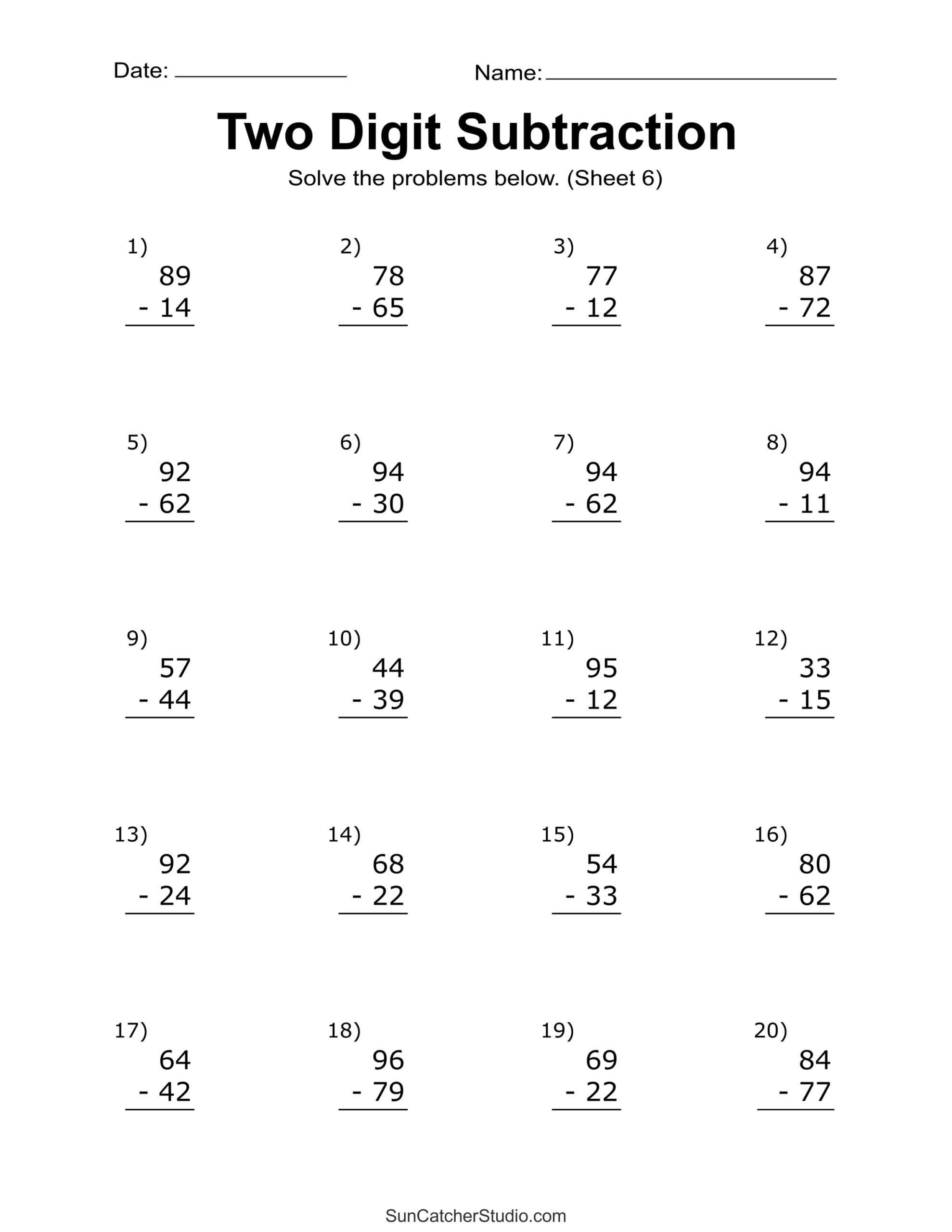 Two Digit Subtraction Worksheets Printable Math Drills Free Printables Lettering SVG Files Tools Apps