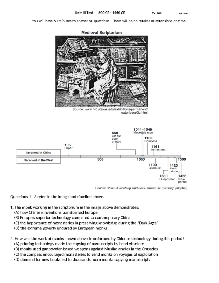 Unit Test 600 CE 1450 CE WHAP Key Concepts Questions Studocu