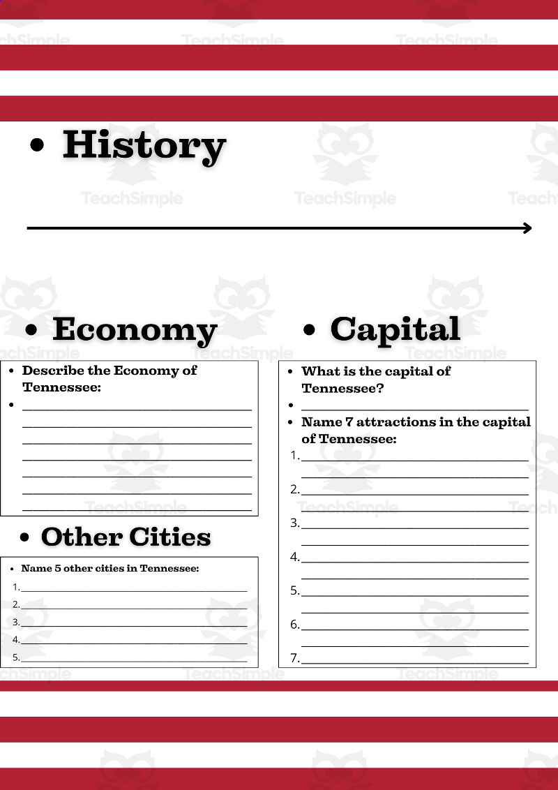 Tennessee State History Research Project For Kids Printable Worksheets Homeschool Social Studies Unit Maps Study Activities Etsy