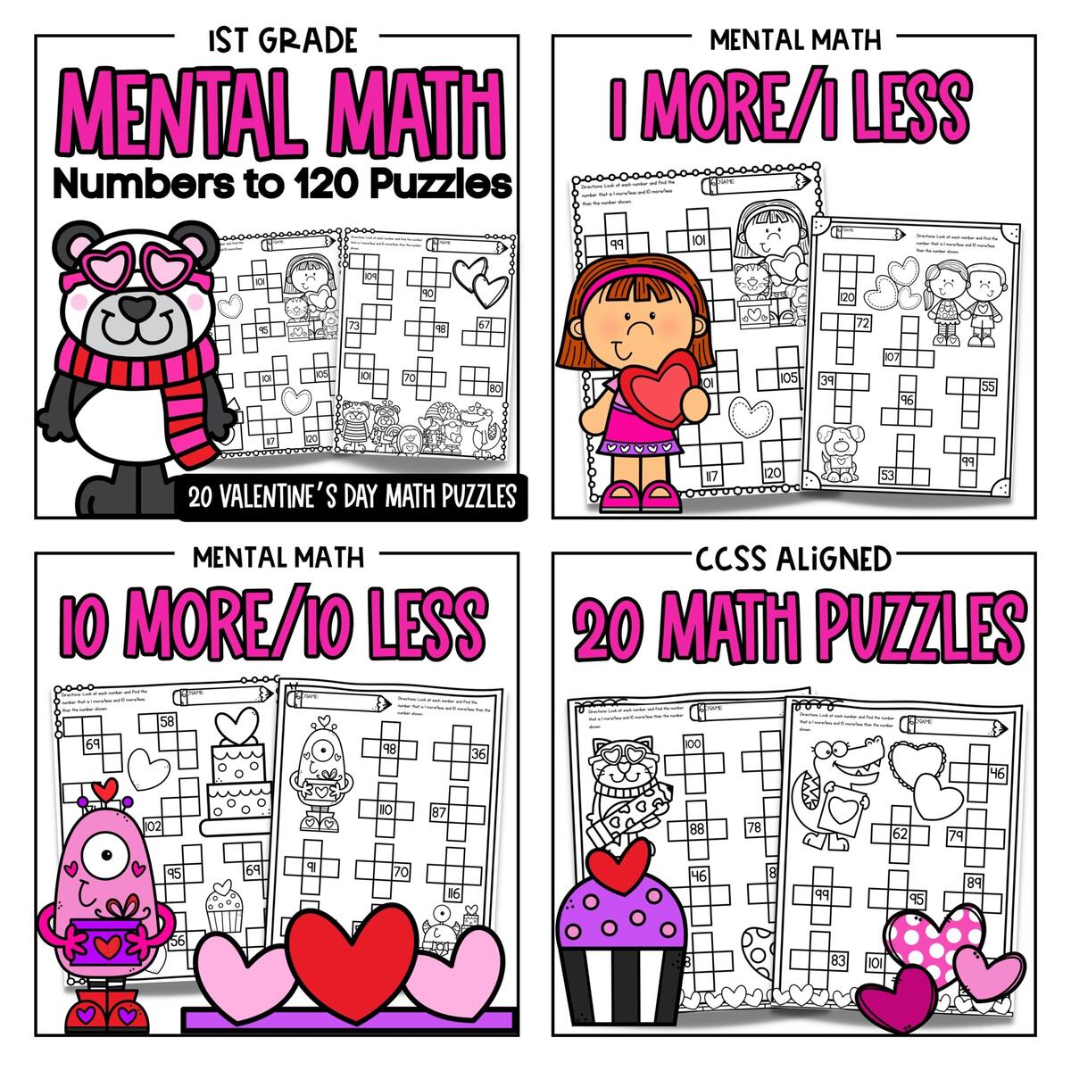 Valentine S Day Day Mental Math Worksheets For 1st Grade Number To 120 Puzzles Classful Missing Numbers To 120 Counting To 120 Worksheets 50s 100s 120 Chart Made By Teachers