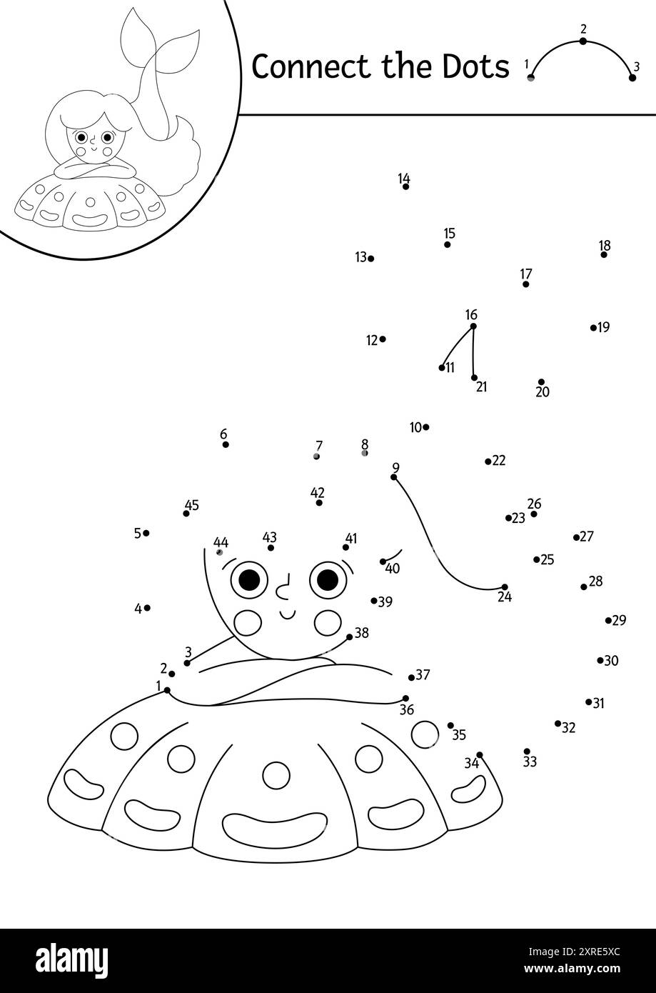 Vector Dot To Dot And Color Activity With Cute Mermaid On Seashell Ocean Kingdom Connect The Dots Game With Sea Princess Marine Coloring Page For Ki Stock Vector Image Art Alamy