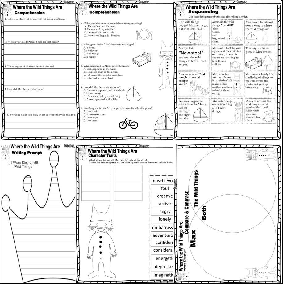 Where The Wild Things Are Book Companion Reading Comprehension ELA Math Worksheets Made By Teachers