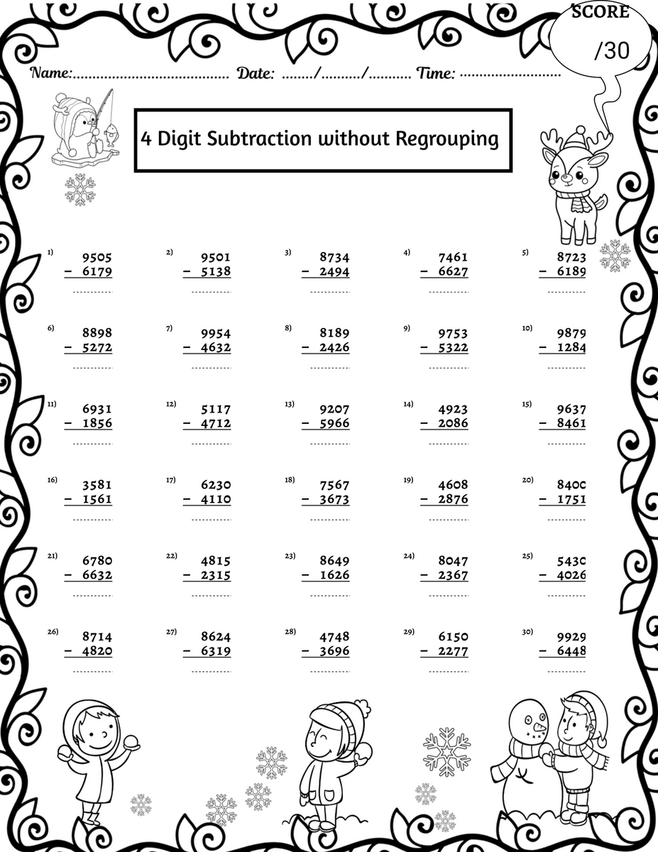 WINTER 4 Digit Addition And Subtraction With Without Regrouping Worksheets Made By Teachers