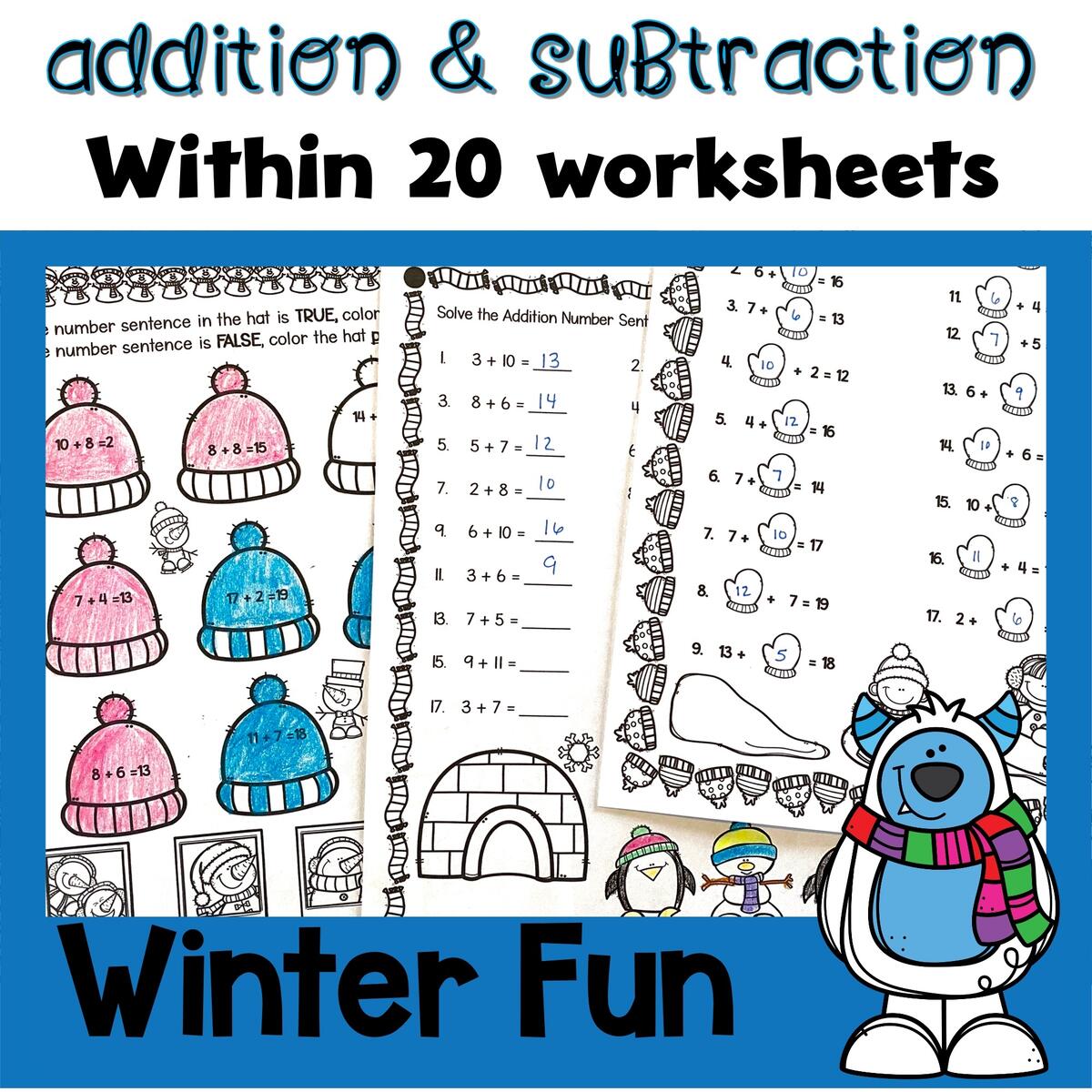 Winter Addition And Subtraction Within 20 Worksheets Made By Teachers