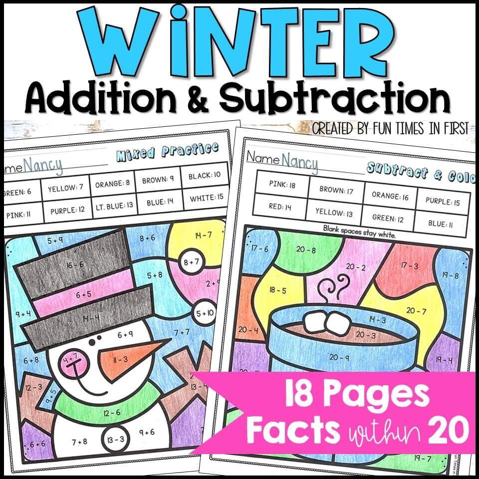 Winter Color By Number Math Worksheets Addition Subtraction And Mixed To 20 Fun Times In First Winter Color By Number Math Worksheets Addition Subtraction And Mixed To 20 Fun Times In First