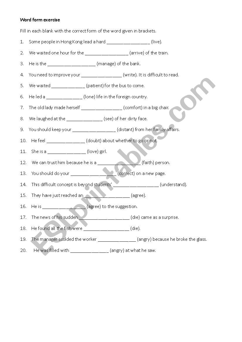 Word Form Exercise ESL Worksheet By Lisalisa720 Worksheets Library