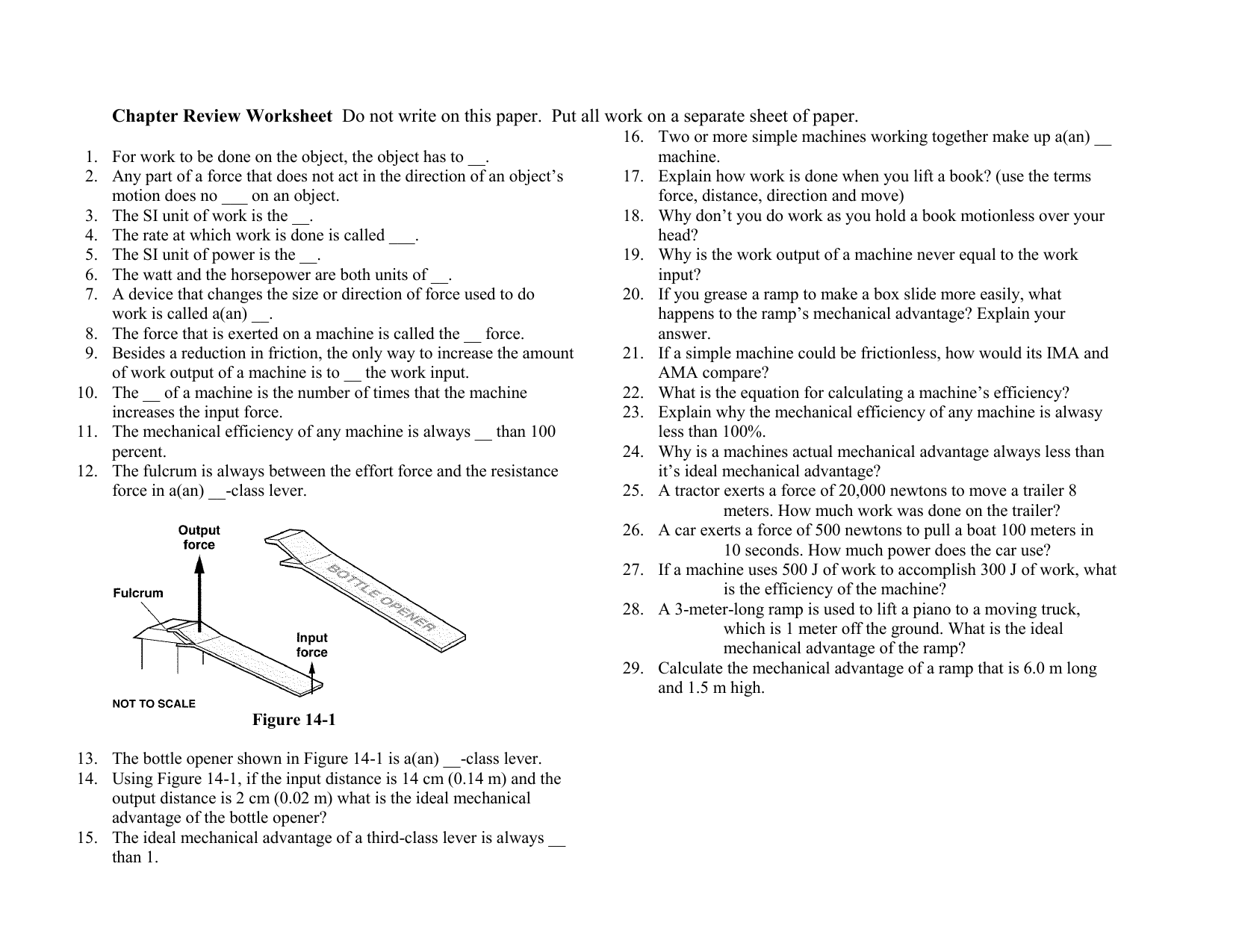 Force And Work Simple Machines Basics Lecture Notes Piano Docsity Worksheets Library