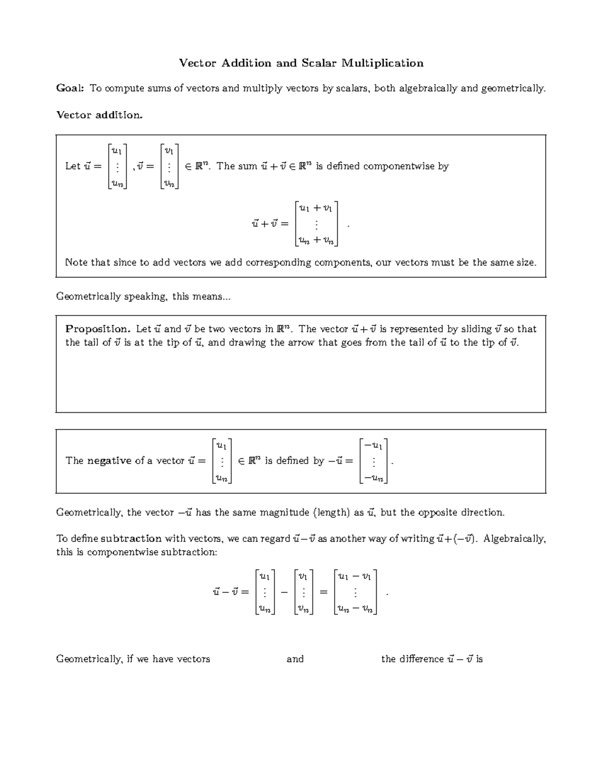 Worksheet 02 M21 Vector Addition Scalar Multiplication Practice Studocu