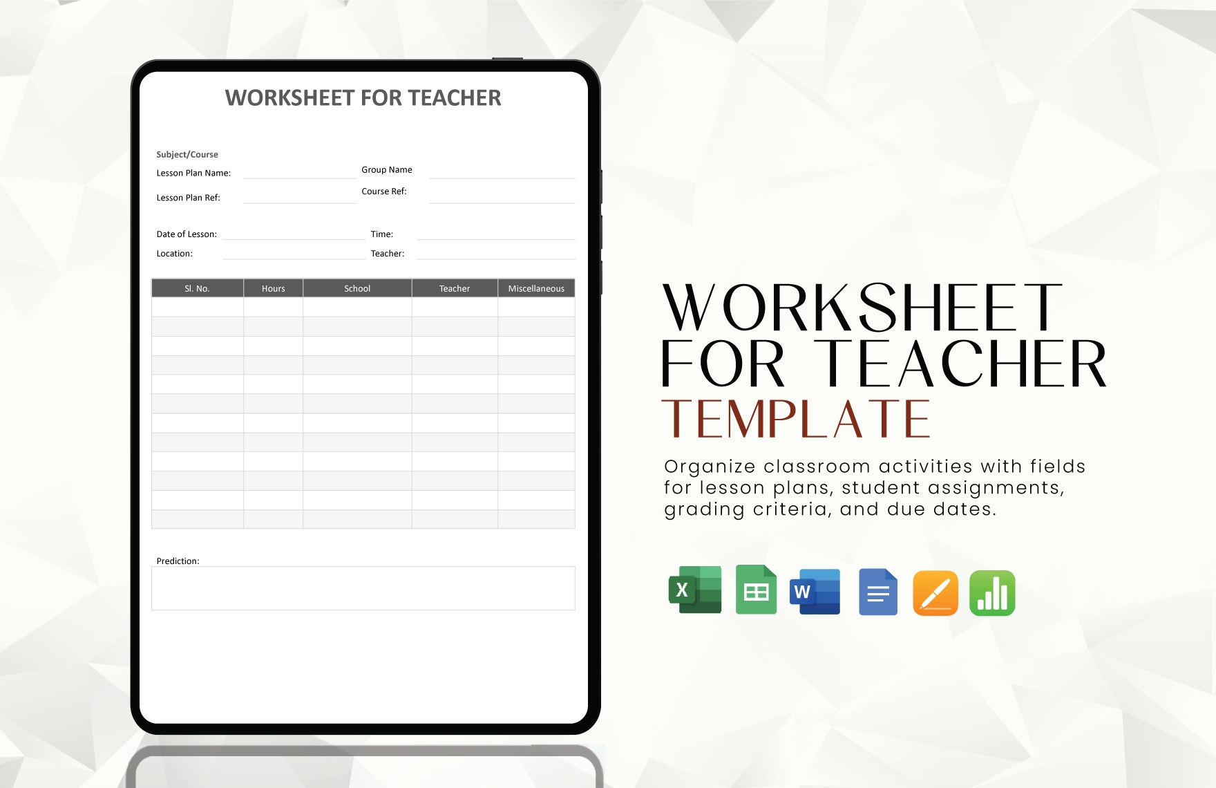 Worksheet For Teacher Template In Google Docs Excel Apple Pages Word Apple Numbers Google Sheets Download Template Worksheet For Teacher Template In Google Docs Excel Apple Pages Word Apple Numbers Google Sheets Download Template