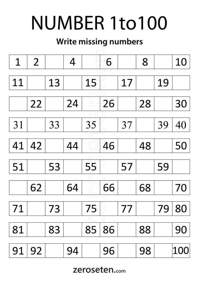 Write Missing Numbers Zero Se Ten Blog