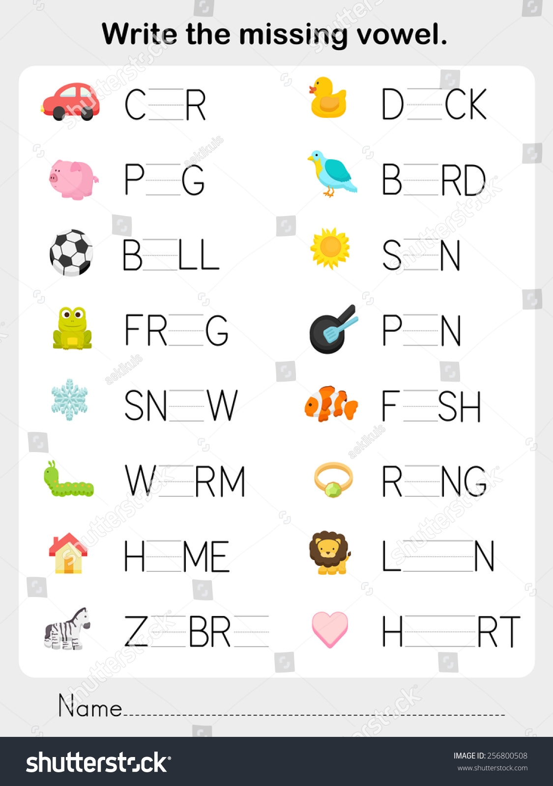 Write Missing Vowel Worksheet Education Stock Vector Royalty Free 256800508 Shutterstock