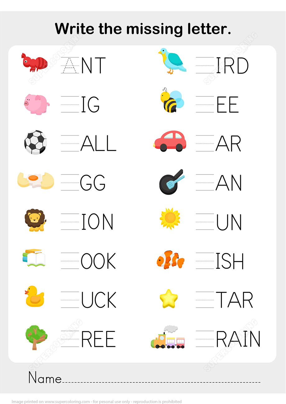 Write The Missing Letter In Words Worksheet Copy Free Printable Worksheets