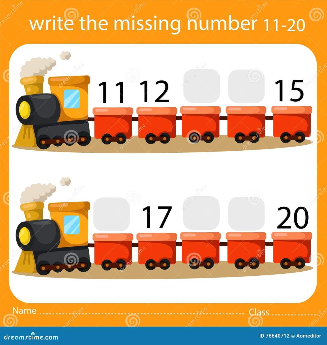 Write The Missing Number Eleven To Twenty On Train Stock Vector Illustration Of Learn Pattern 76640712