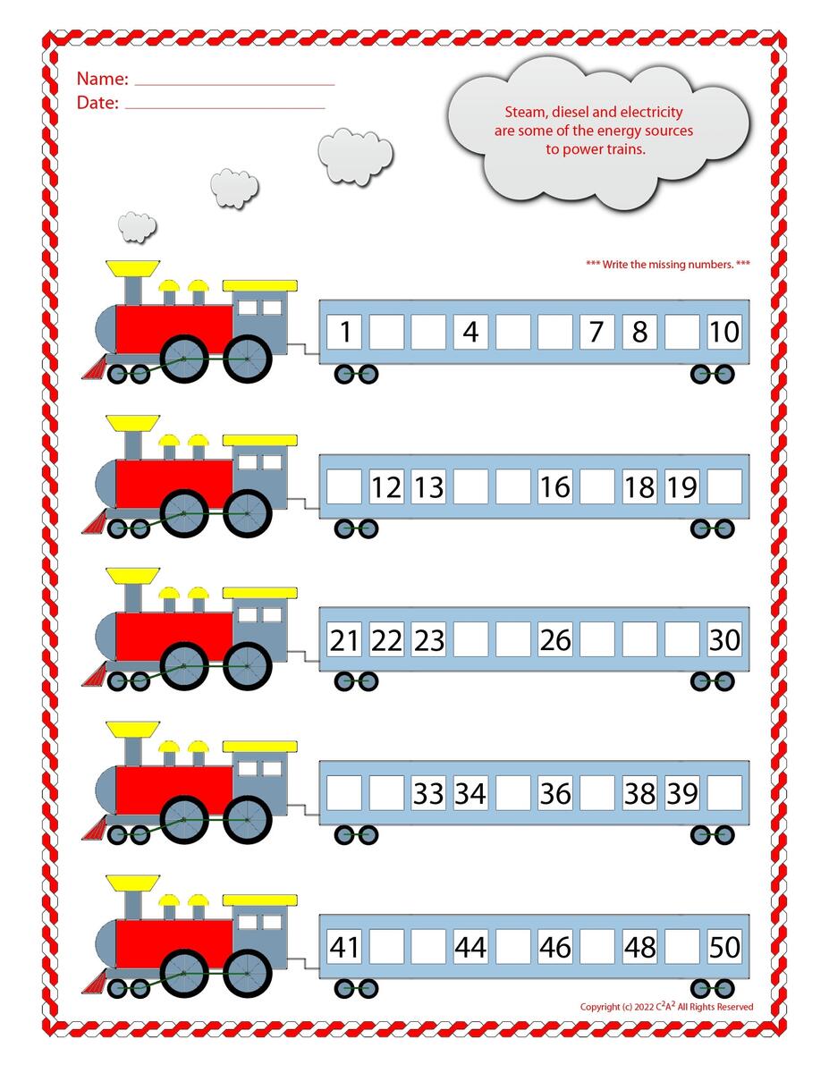Write The Missing Numbers 1 To 100 Preschool Kindergarten Grade 1 10 Printable Worksheets Etsy
