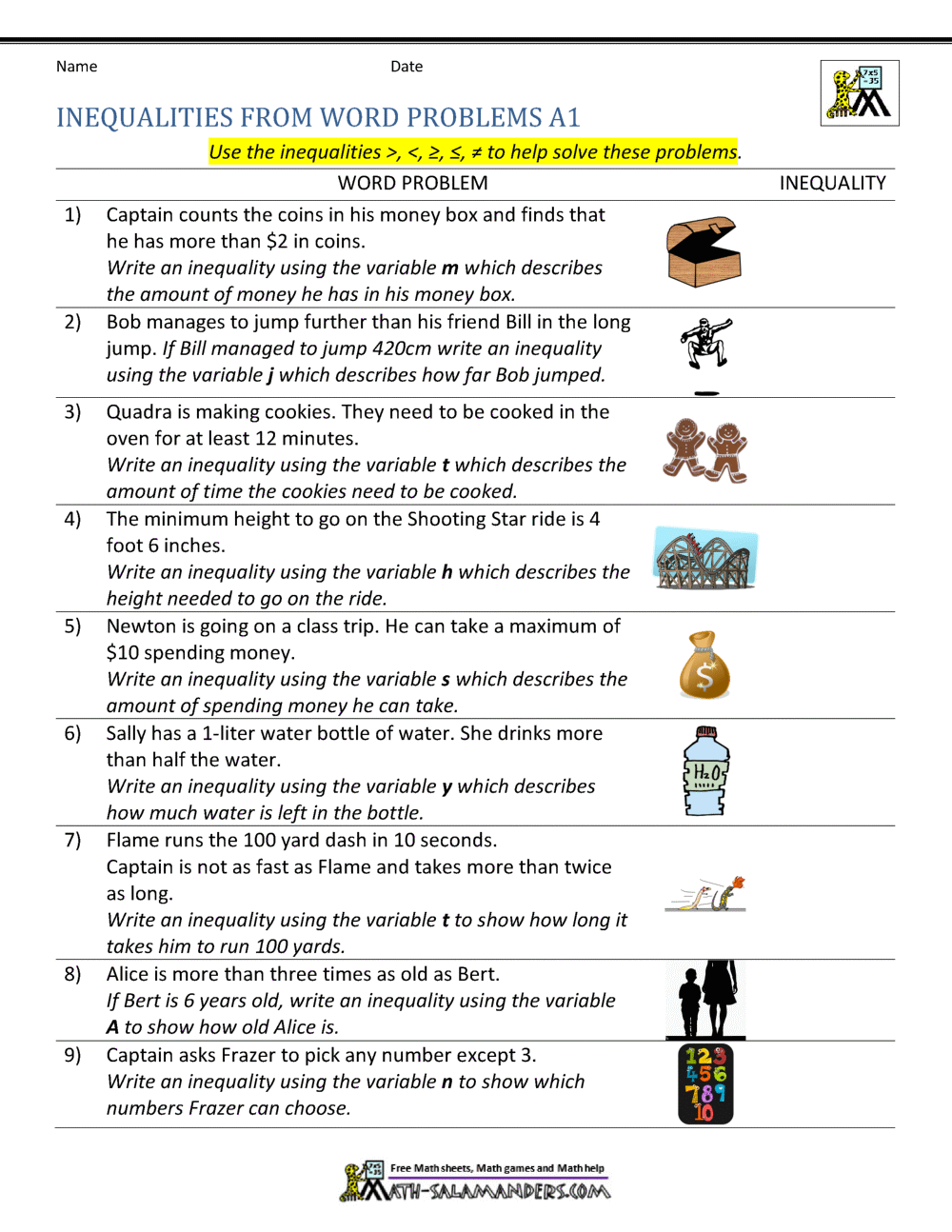 Writing Inequalities From Word Problems Writing Inequalities From Word Problems
