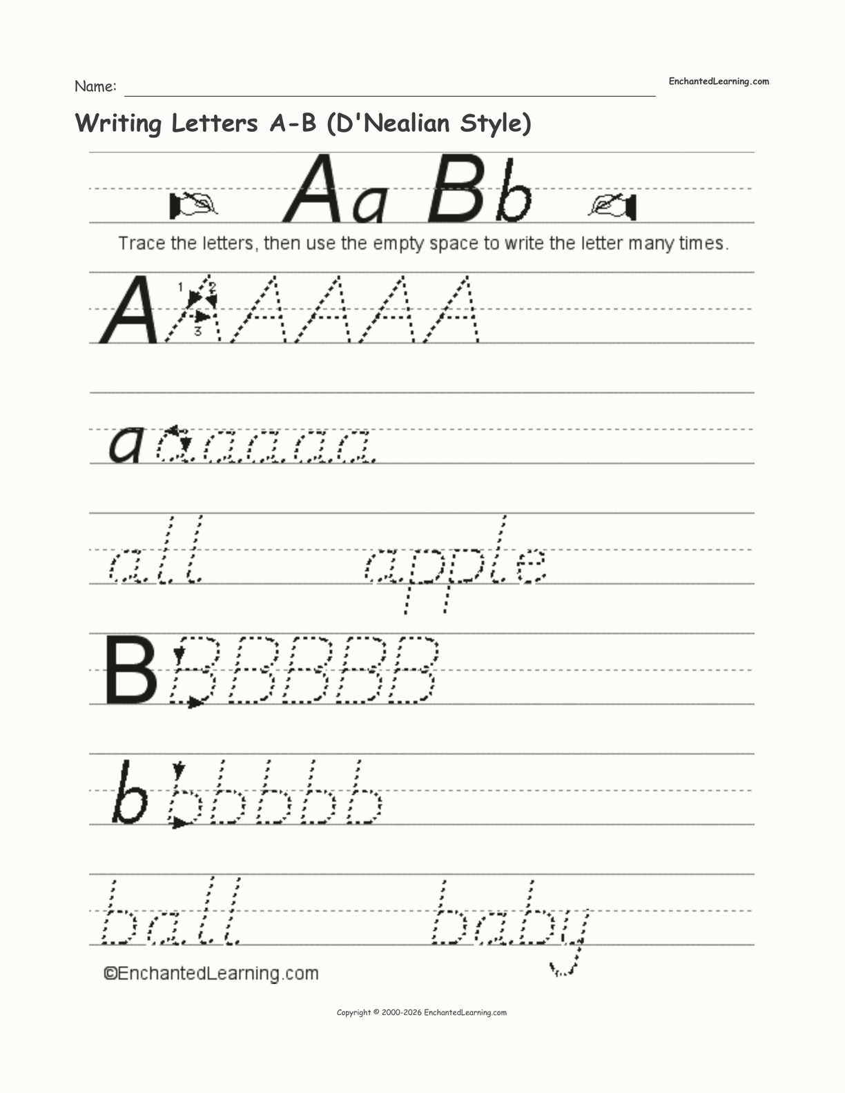 Writing Letters A B D Nealian Style Enchanted Learning Writing Letters A B D Nealian Style Enchanted Learning