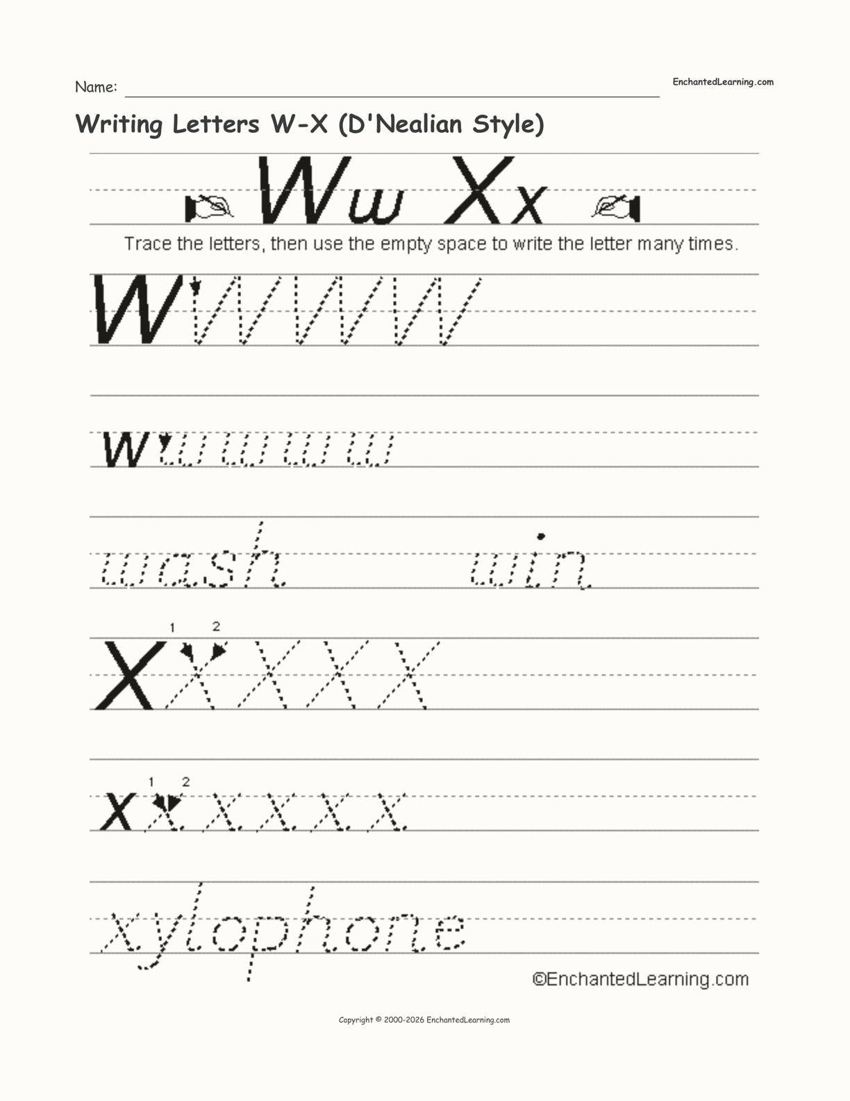 Writing Letters W X D Nealian Style Enchanted Learning Writing Letters W X D Nealian Style Enchanted Learning